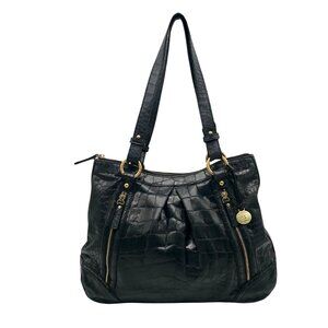 Brahmin Black Selma Croc Embossed Leather Shoulder Bag